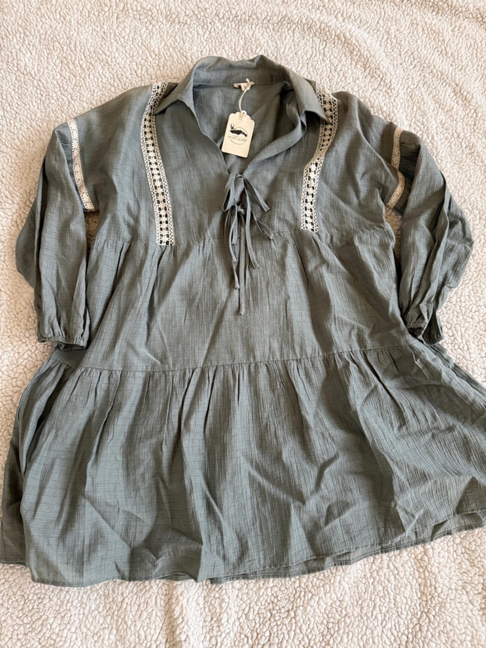 Sage Green West and Wild Women’s Dress with Lace Trim
